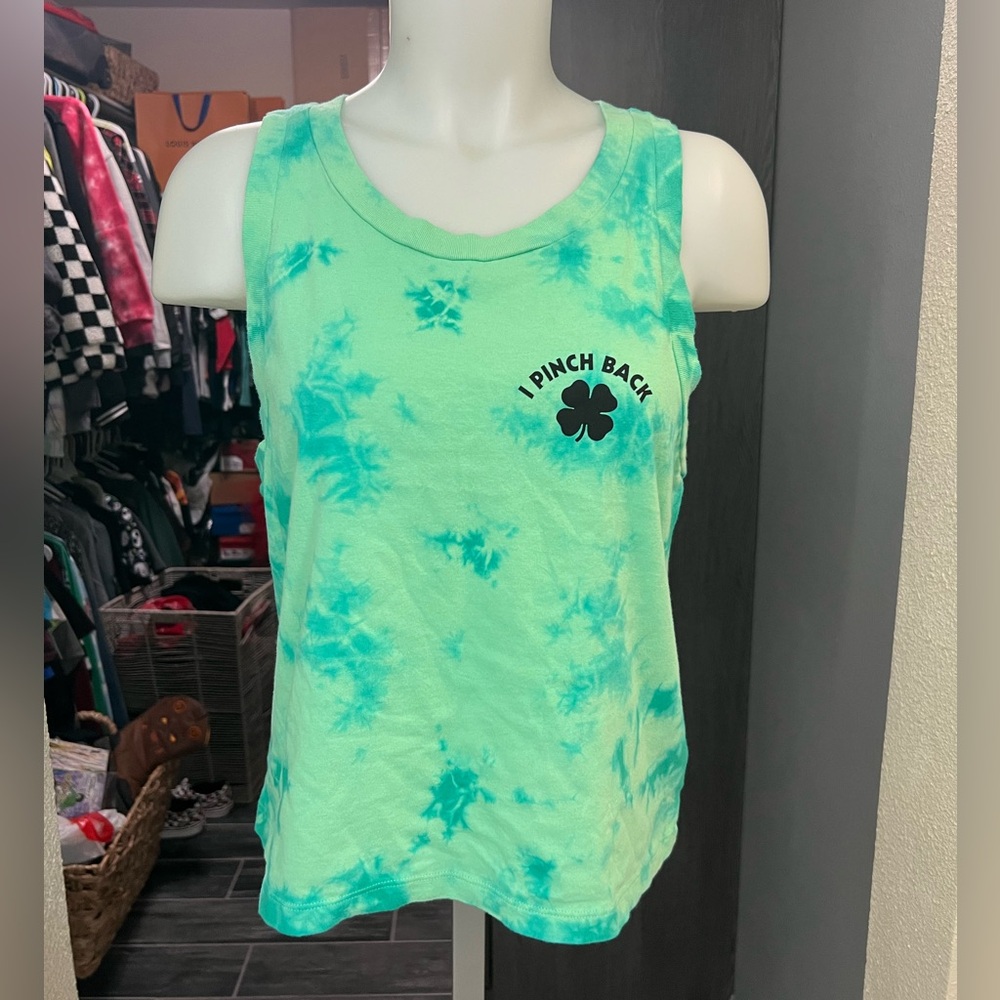 NWT PINK Green Tie Dye “I Pinch Back” Tank Top